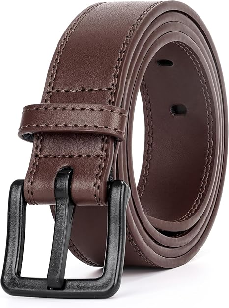 XZQTIVE Men’s Metal Free Belt Hypoallergenic Leather Belts For Jeans Dress Nickle Free TSA Belt With Black Buckle